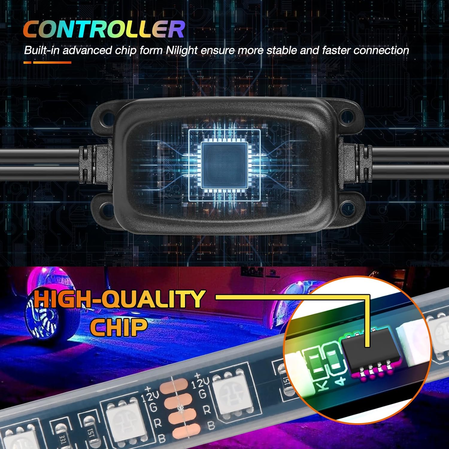 17.5" LED Wheel Ring Lights Double Row RGB APP Remote Control 4Pcs Nilight