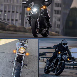 Motorcycle LED Turn Signals Front Indicator Light Yellow Beam Mini Size Blinkers Compatible with Harley Honda Kawasaki Suzuki Triumph Yamaha Cruiser Nilight