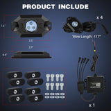 RGB LED Rock Lights Kit 4PCS Bluetooth App Control Multicolor | Magnetic Base Underglow Neon Light Pods IP68 Waterproof Flashing Music Mode for Truck ATV UTV RZR SUV