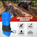1/4 Inch x 50 Feet Winch Rope Synthetic Winch Line Cable Universal for ATV UTV 4x4 Off-Road Vehicle 9000lbs Winch Line Ropes with Steel Hook Rubber Stopper Protective Sleeve Safety Strap,Blue