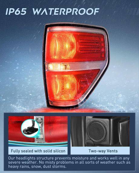 Taillight Assembly Compatible with 2009 2010 2011 2012 2013 2014 Ford F-150 F150 Pickup Truck Taillight Rear Lamp Replacement OE Style Red Housing Passenger side Chrome Trim