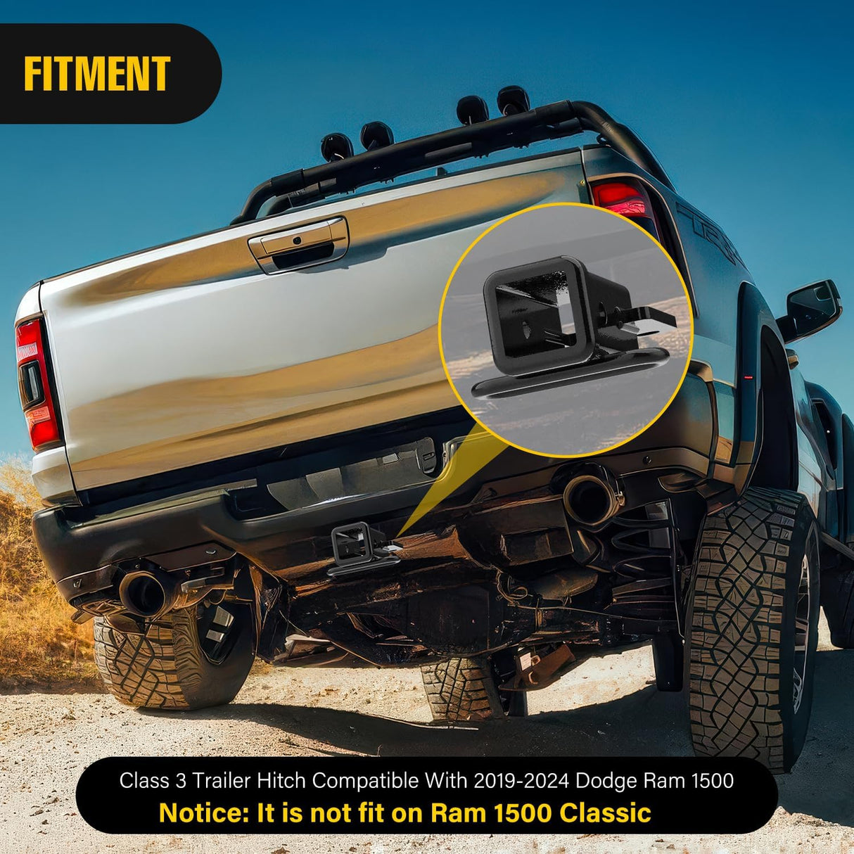 2 Inch Rear Trailer Hitch Receiver Class 3 Tow Towing Hitch & Cover Kit for Dodge Ram 1500 2019 2020 2021 2022 2023 2024 2025 with Hitch Cover