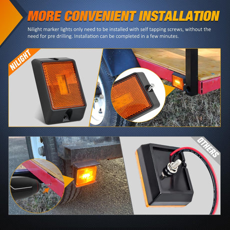 Side Marker Light 2PCS Square 3LED Amber Front Rear Indicator Clearance Lights Reflective Lens Surface Mounted Waterproof for 12V Truck Trailer Boat RV