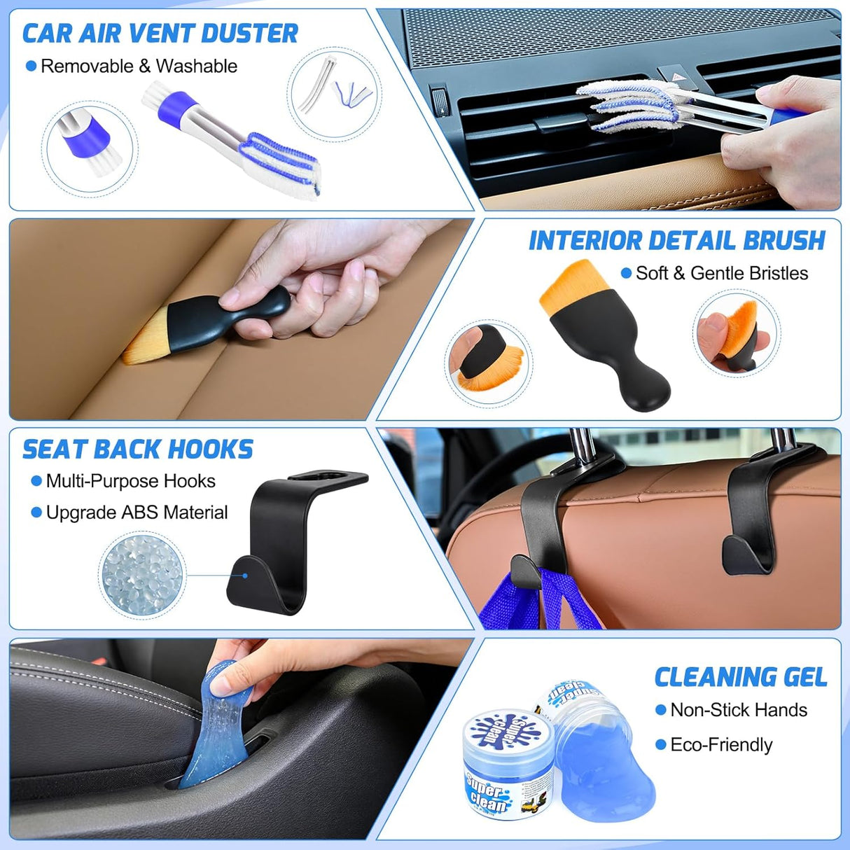 Automotive Tools 52PCS Car Detailing Kit Auto Cleaning Tools Wash Set with Storage Carry Bag Home Use for Interior Exterior Deep Clean Polish Car Care Windshield Dashboard Seat Air Vents Wheels Tires, Blue