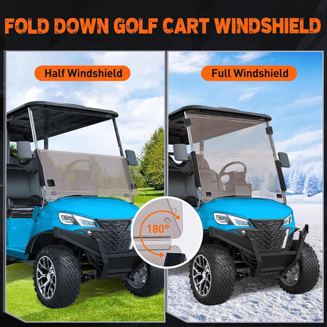 Golf Cart Windshield for Front Window Foldable Windproof UV Protection Compatible with Club Car Precedent Gas or Electric 2004-Up, Scratch and Impact Resistant, Tinted Acrylic