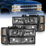Headlight Assembly for 1994 1995 1996 1997 1998 Chevy Silverado Tahoe Suburban C10 C/K 1500 2500 3500 Replacement Headlamp Chrome Housing Amber Reflector Smkoe Lens Bumper Corner Lamp