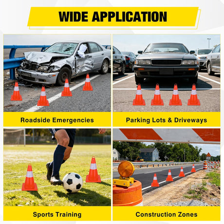 18 inch Traffic Safety Cones, 8  Pack Durable PVC Orange Cones with Reflective Collars for Road Safety, Parking, Construction Work, Sports Training