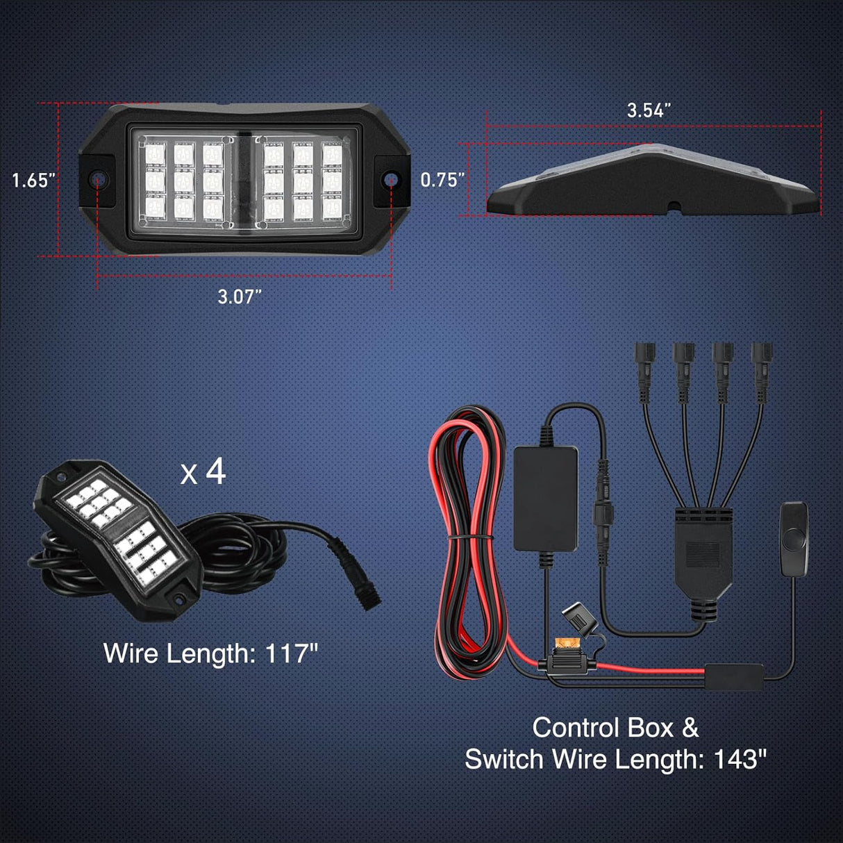 RGB LED Rock Lights Kit 4 PCS 18LED Wide Angle Wheel Well Light with Remote & Bluetooth App Dual Control Multi Modes Underglow Multicolor Neon Pod for ATV UTV SUV Offroad Truck RZR Boat