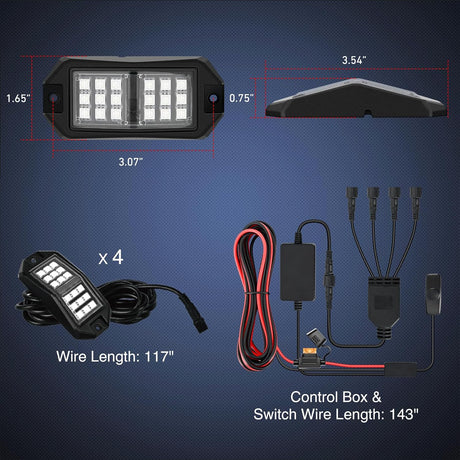 RGB LED Rock Lights Kit 4 PCS 18LED Wide Angle Wheel Well Light with Remote & Bluetooth App Dual Control Multi Modes Underglow Multicolor Neon Pod for ATV UTV SUV Offroad Truck RZR Boat