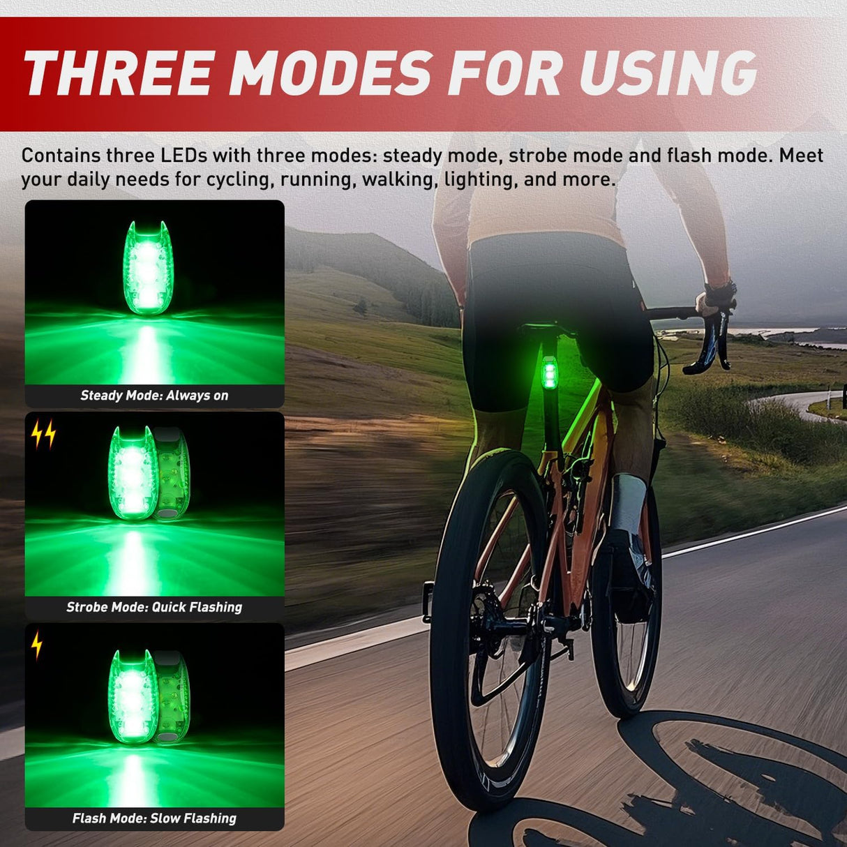 LED Safety Light 4PCS Green Marine Navigation Bike Tail Lights Three Modes Waterproof Reflective Gear Clip On Flash Strobe Indicator Lamp for Night Boating Fishing Cycling Jogging