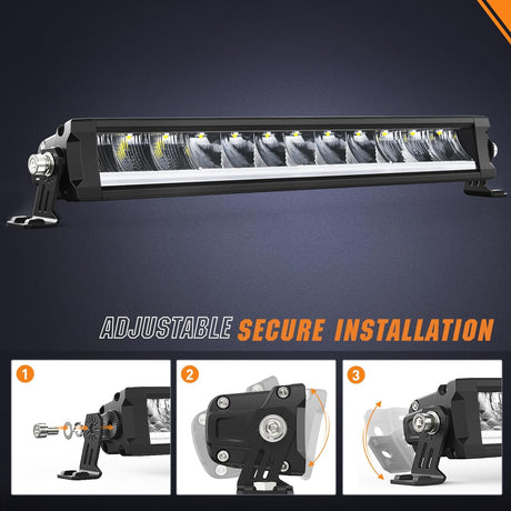 LED Light Bar with Amber DRL 15.5 Inch Single Row 60W 6650LM Anti-Glare Flood Spot Combo Offroad Driving Lights IP68 w/ 16AWG DT Wiring Kit for Pickup Truck SUV ATV UTV Boat 4x4 Jeep