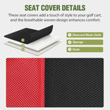 Golf Cart Seat Covers Set Red Black for Club Car DS Yamaha | Breathable Sandwich Mesh Sun Scratch Resistant Washable No Staple Fits 1982-2000 Club Car DS Yamaha G22 G19 G16 G9 G2