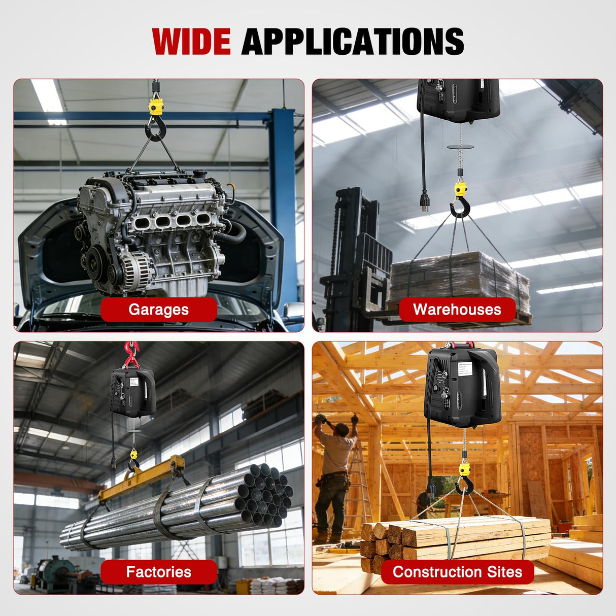3-in-1 Electric Hoist Winch, 1100LBS 1500W Portable Power Winch Crane with Manual Wired Wireless Remote Control, 110V Electric Winch 25FT Lifting Height for Garage Warehouses Factories, Black