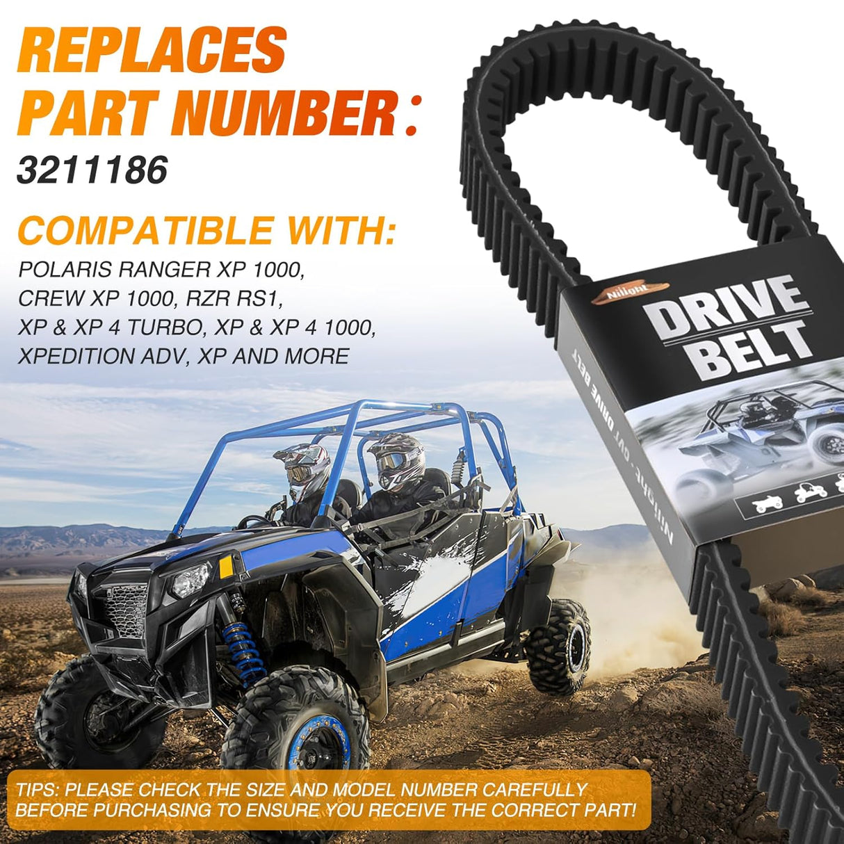 Drive Belt 3211186 for Polaris XP Belts Compatible with Polaris Ranger XP 1000 Crew XP 1000 RZR RS1 XP 4 Turbo Xpedition ADV Transmission Clutch Extreme Badass CVT Drive Belt Aramid, 1 Pack