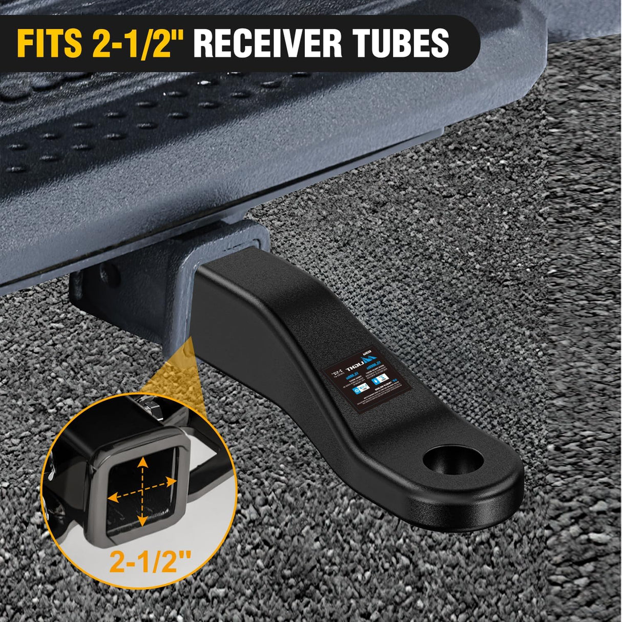 Trailer Hitch Ball Mount Fits 2-1/2 Inch Receiver Square | with 5/8 Inch Hitch Pin Clip 15000 lbs 2 Inch Drop 1/2 Inch Rise, 1-1/4-Inch Hole, Gloss Black Powder Coat