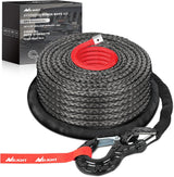 Synthetic Winch Rope Kit 3/8 Inch X 100' 25000 lbs with Red Jacket Rope Protective Sleeve Forged 35000lb Winch Hook Safety Strap Winch Cable Line for Off Road Vehicle Recovery Truck SUV, Black