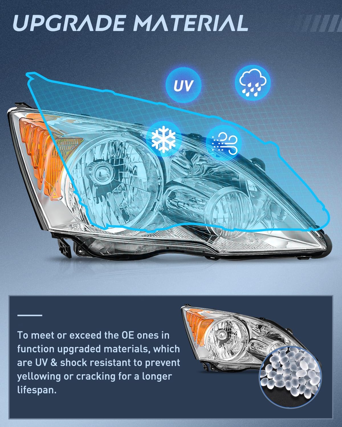 Headlights Assembly for Honda CRV(CR-V) 2007 2008 2009 2010 2011 Headlamp Chrome Housing Amber Reflector