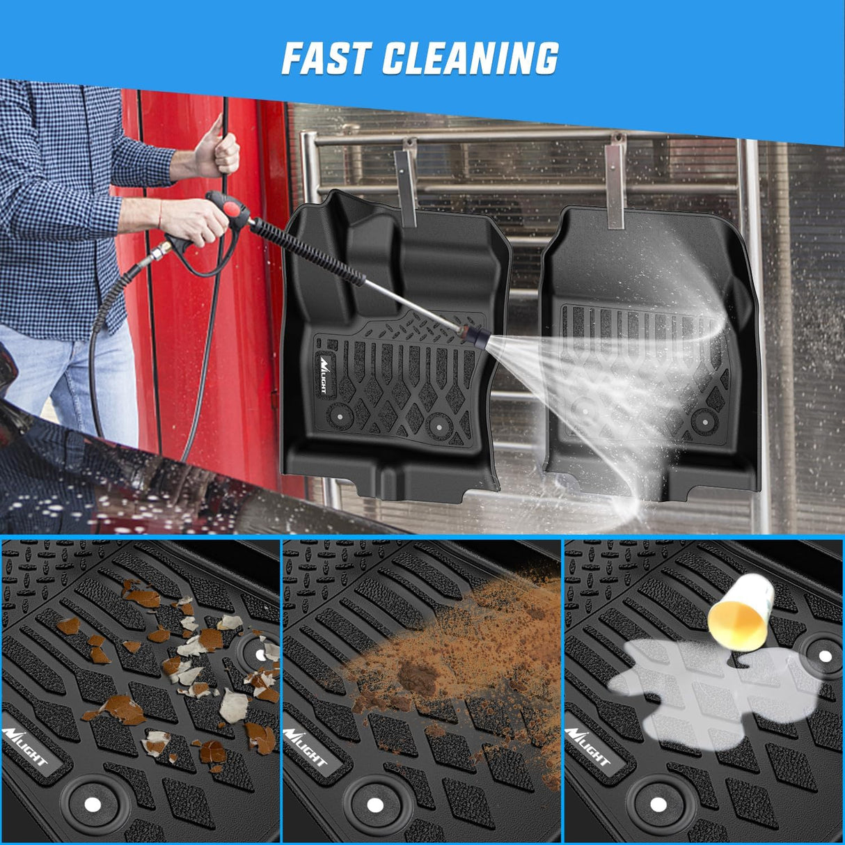 TPE Floor Mats for Ford Transit Connect with Vinyl Flooring and Posts Only 2014 2015 2016 2017 2018 2019 2020 2021 All Weather Custom Fit Heavy Duty Floor Liners