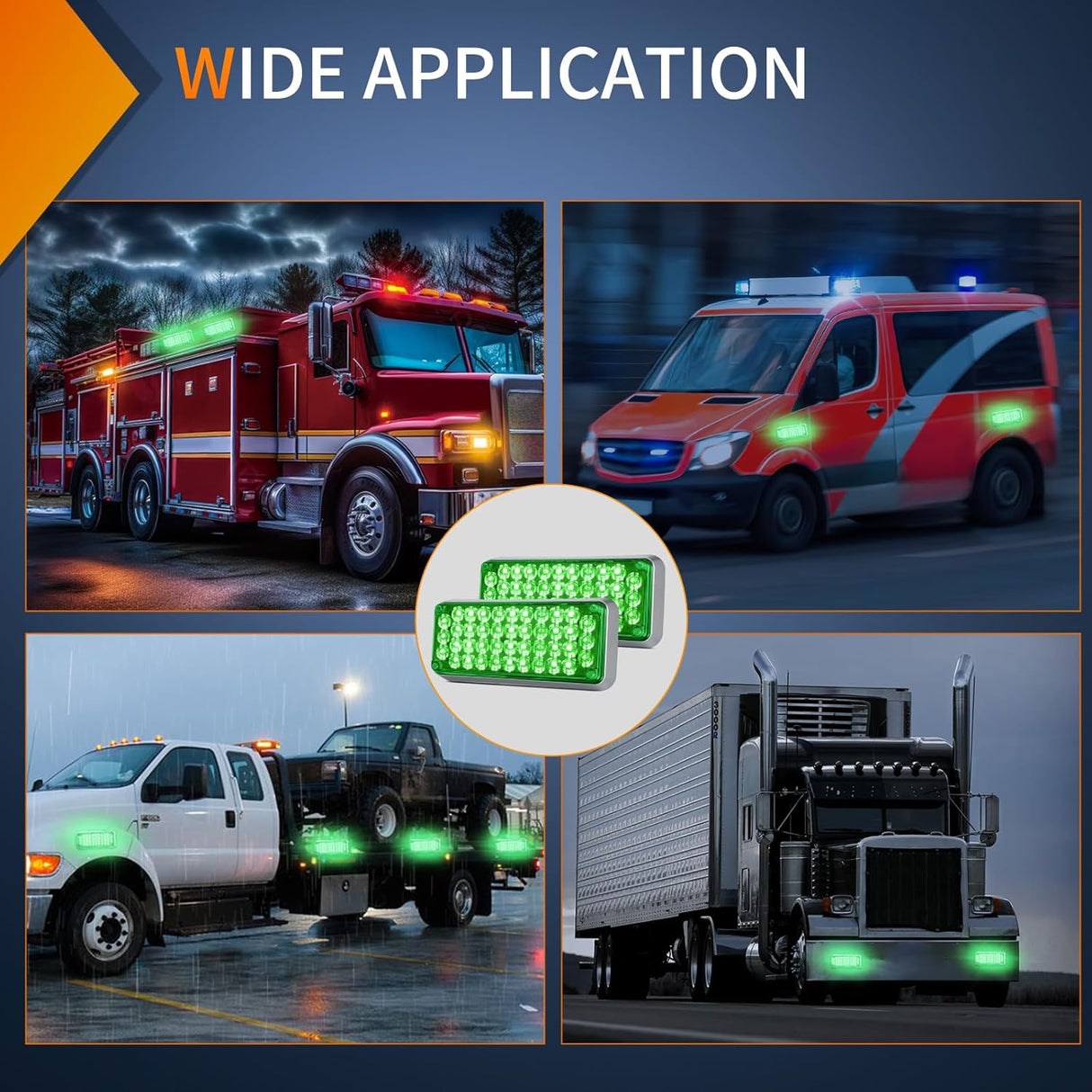 2PCS 42LED Green Wireless Magnetic Strobe Lights Portable Warning Hazard Light Surface Mount Waterproof 5 Patterns for 12V 24V Cars Trucks Van Off Road Vehicles ATV