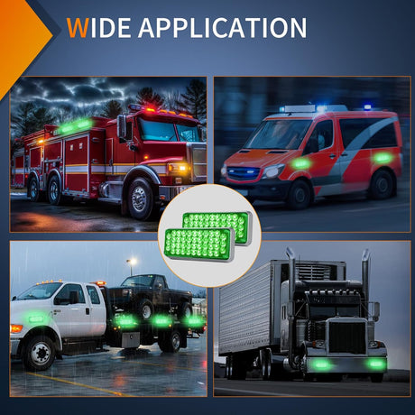 2PCS 42LED Green Wireless Magnetic Strobe Lights Portable Warning Hazard Light Surface Mount Waterproof 5 Patterns for 12V 24V Cars Trucks Van Off Road Vehicles ATV