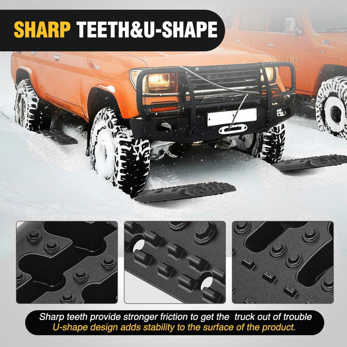 Off Road Traction Boards 4x4 Truck Jeep Recovery Tracks Mats Gear | Heavy Duty Tire Recovery Boards Mounting Kit With Round and Square Jack Lift Base for Truck Jeep SUV Mud Sand Dunes Snow