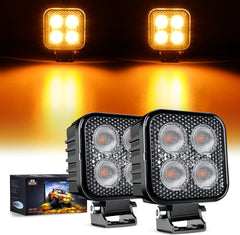 3 Inch 15W 2100LM Square Amber Flood Built-in EMC Led Work Lights (Pair)