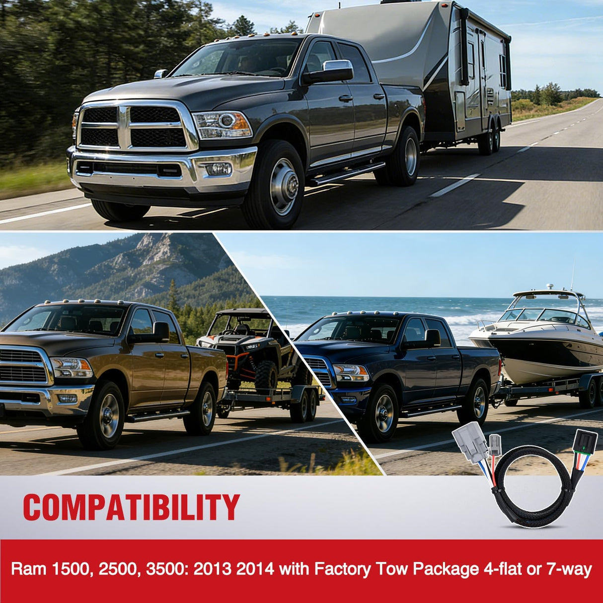 Wiring Harness Kit Brake Controller Wiring Harness Adapter for Ram 1500 2500 3500 Dodge Pickup 2013 2014 Factory Towing Package Required Towing Hitch Trailer RV