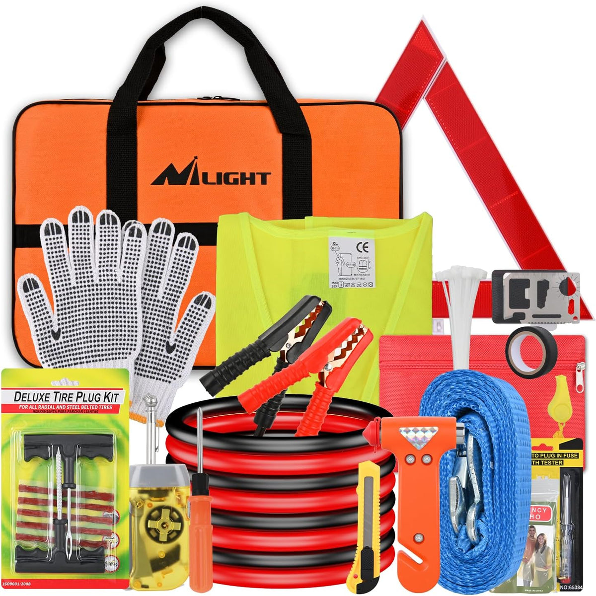 Car Emergency Kit with Jumper Cable Air Compressor Tire Repair ...