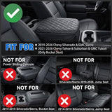 Center Console Cover Fit for Chevy GMC Silverado Sierra 2019-2026 | for Tahoe Yukon Suburban 2021-2026 Bucket Seat Accessories Middle Armrest Cover for Car Waterproof Leather Arm Rest Cushion