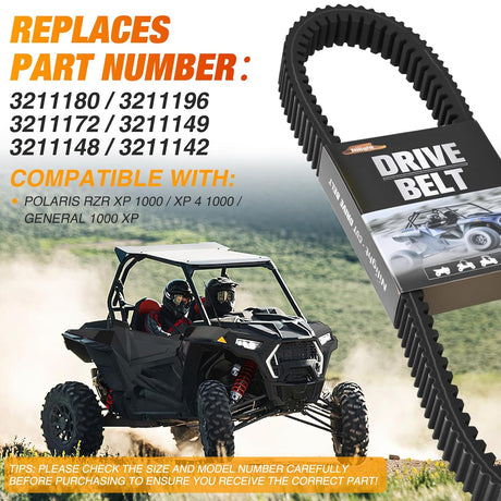 Drive Belt 3211196 Performance UTV Belts Compatible with Polaris RZR XP 1000/XP 4 1000/General 1000 XP 2014-2023 Heavy Duty 6-Layer Aramid Belt Replaces 3211196 3211172 3211142 3211148, 1 Pack