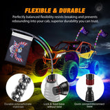 RGB LED Whip Light 2PCS 3FT with 6 Rock Lights Combo | APP and Remote Control with DIY Chasing Patterns Turn Signal Brake Reverse Functions and Spring Base for ATV UTV Jeep
