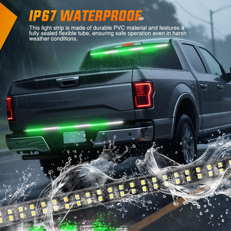 48 Inch Truck Tailgate Strobe Light Strip Tail Emergency Bar Rear Window Warning Lamp Ultra-Bright Double Row 288 LED for Pickup Trailers Construction Vehicles Car SUV, Green White