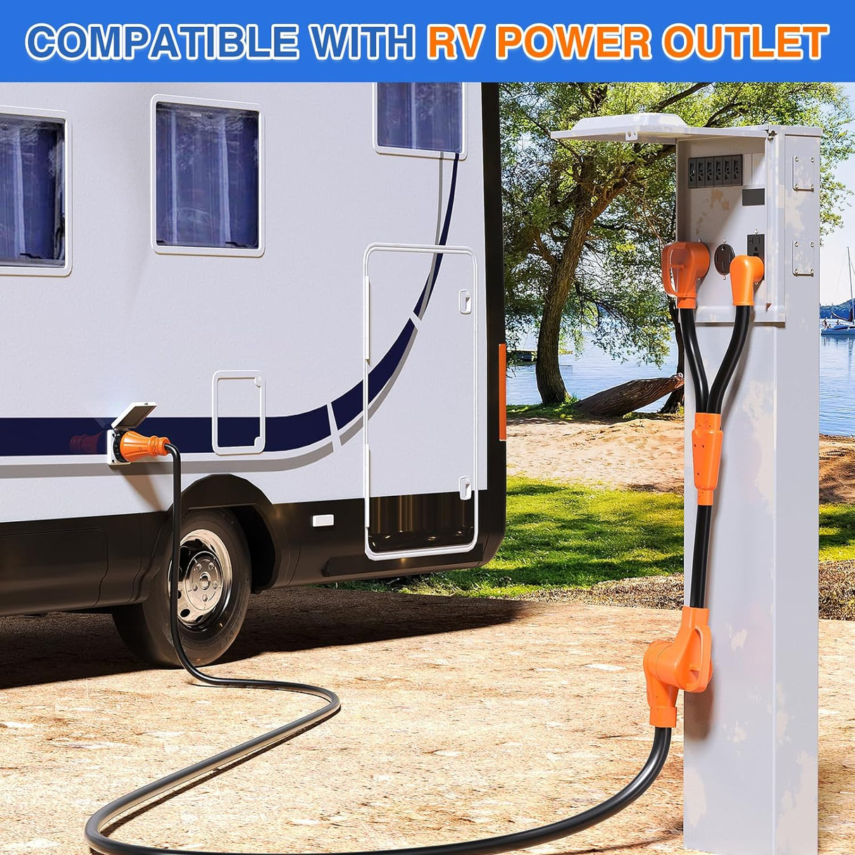 RV Parts 15 Amp 30 Amp to 50 Amp RV Y Splitter Adapter Cord 5-15P TT-30P Male Plug to 14-50R Female Receptacle Heavy Duty Electrical STW Wire Waterproof Cord for RV Camper Van Trailer