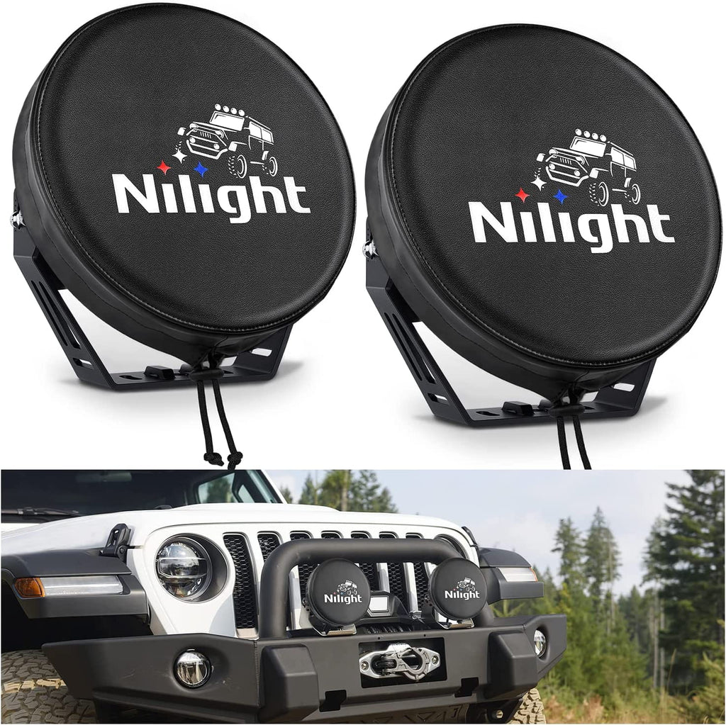 light cover Nilight 9inch Round Offroad Driving Pod Light Cover, 9.25 Inch Diameter Black Leather Protective Cover for Auxiliary Ditch Fog Bumper Headlight on Jeep Truck SUV ATV UTV Tractor, 2 Years Warranty
