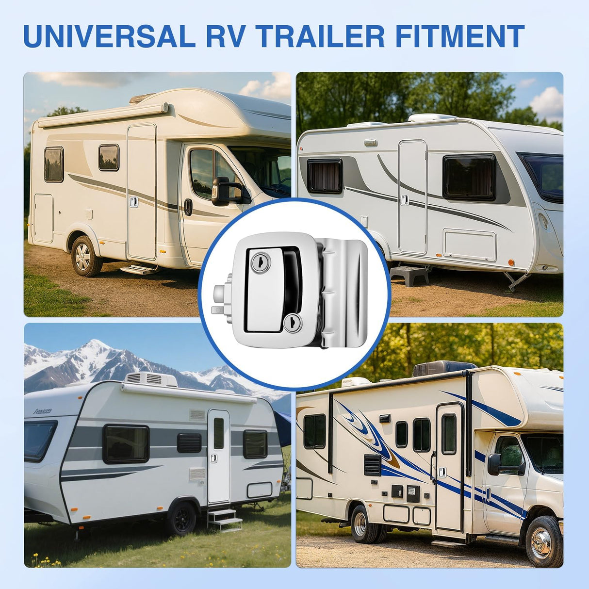 RV Door Lock Replacement with Paddle Deadbolt 100% Zinc Alloy Entry Locks Handle Latch 4 Keys Heavy Duty Enclosed Camping Locking Kit Fits RVs Campers Travel Trailers Horse Cargo Haulers