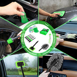 Automotive Tools 15PCS Car Detailing Kit Auto Cleaning Tools Wash Set with Storage Carry Bag Beginners Easy to Use for Interior Exterior Car Care Clean Windshield Dashboard Seat Air Vents Wheels Tires, Green