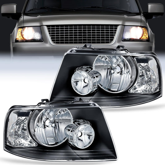 2003-2006 Ford Expedition Headlight Assembly Black Housing Clear Reflector Clear Lens Nilight