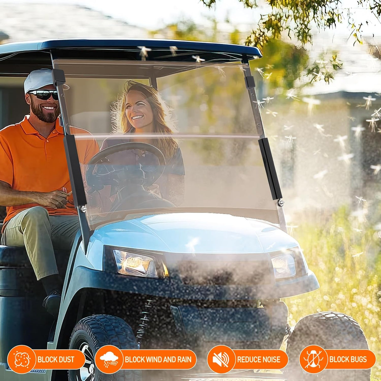 Golf Cart Windshield for Front Window Foldable Windproof UV Protection Compatible with EZGO TXT 1994.5-2013,Tinted Polycarbonate (PC) Scratch and Impact Resistant