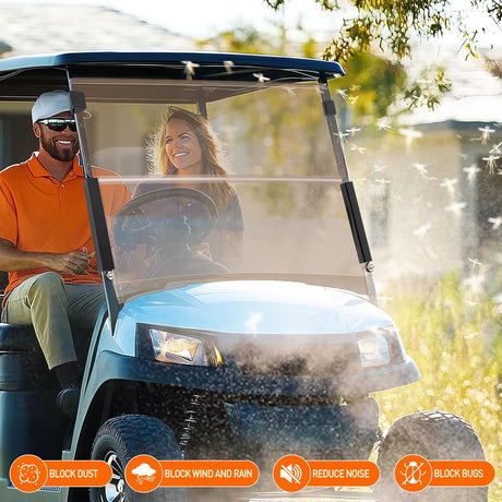 Golf Cart Windshield for Front Window Foldable Windproof UV Protection Compatible with EZGO TXT 1994.5-2013,Tinted Polycarbonate (PC) Scratch and Impact Resistant