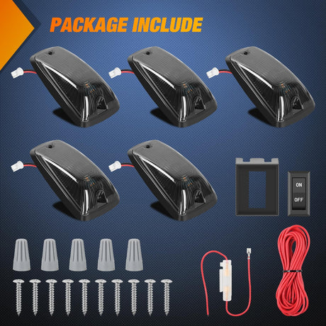 LED Cab Marker Lights 5 PCS 5 LED Smoke Lens Amber Clearance Roof Running Light Compatible with 1988-2002 GMC Chevrolet C1500 C2500 C3500 K1500 K2500 K3500 Suburban
