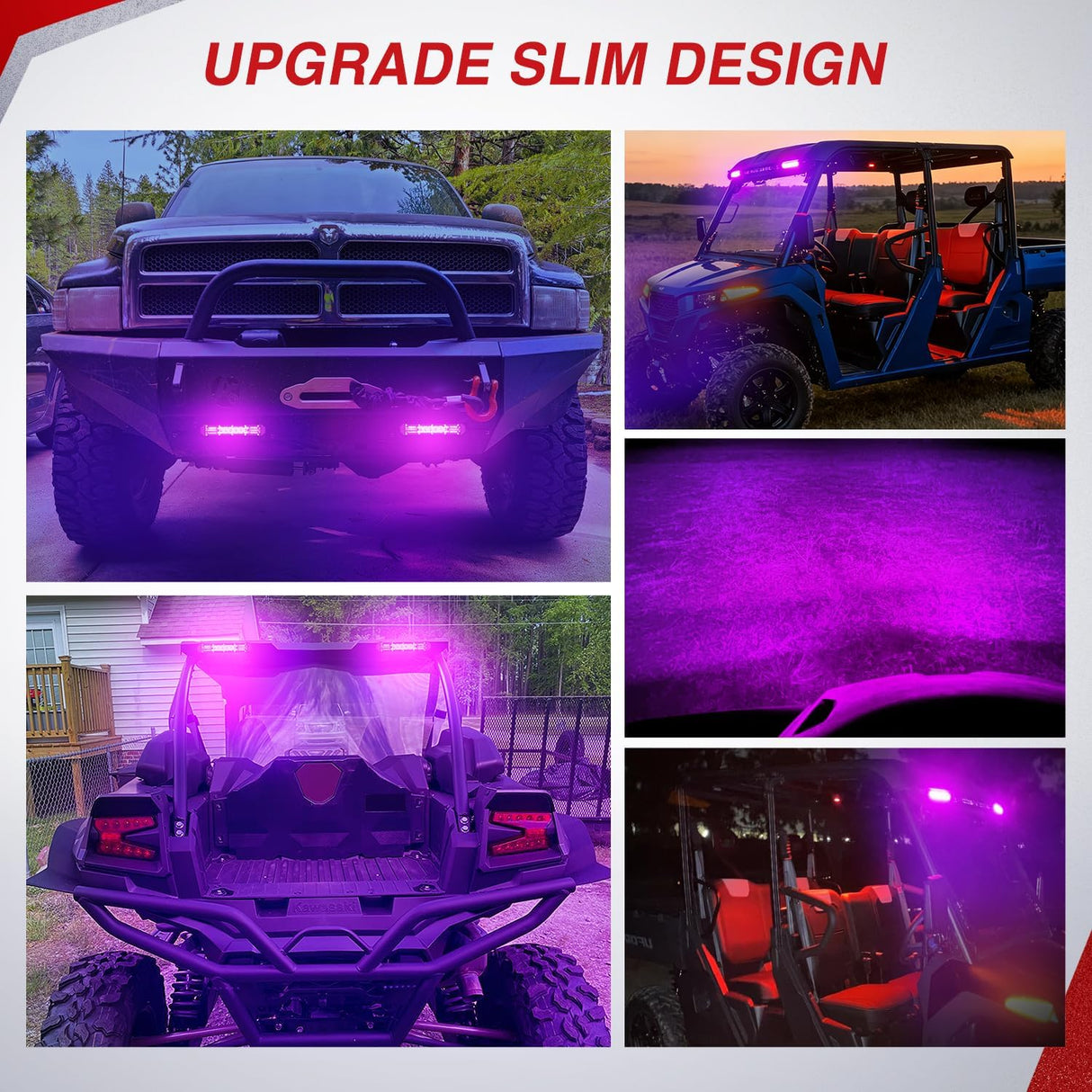 Slim LED Light Bar 2Pcs 7 Inch 16LED Single Row Spot Flood Combo Purple Off Road Driving Decoration Neon Hunting Lighting for 12V 24V ATV UTV Pickup Truck Tractor
