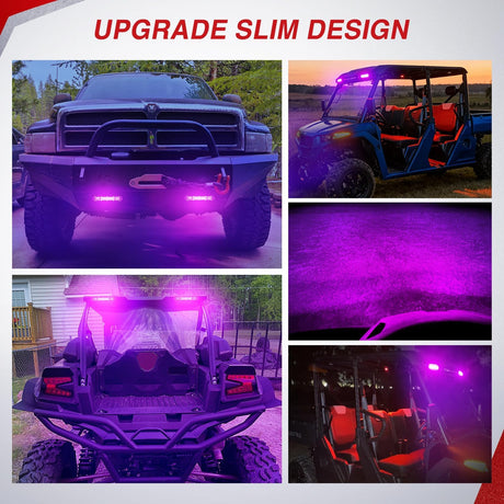Slim LED Light Bar 2Pcs 7 Inch 16LED Single Row Spot Flood Combo Purple Off Road Driving Decoration Neon Hunting Lighting for 12V 24V ATV UTV Pickup Truck Tractor