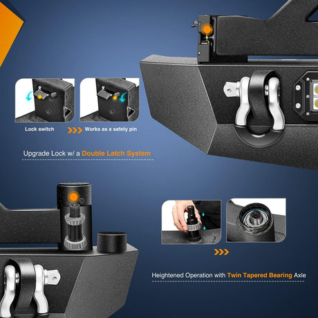 Rear Bumper & Spare Tire Rack & Hitch Receiver w/2 LED Lights Compatible for 2007-2018 Wrangler JK for 2007-2018 Wrangler JK & Unlimited