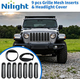 Grill Inserts fit for Jeep Wrangler Front Grille Mesh Inserts & Headlight Cover Set for JK JKU Unlimited Sports Sahara Freedom Rubicon 2007-2018 Clip-in Trim Exterior Accessories Black 9 Pcs