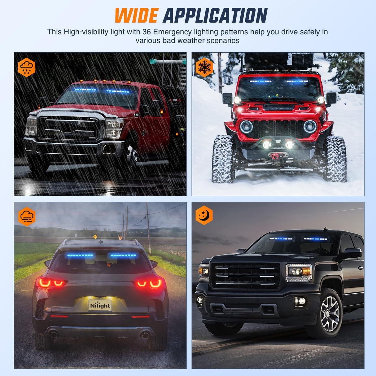 162 LED Traffic Advisor Strobe Light Bar 2-in-1 Blue White Emergency Warning Hazard Lights with Controller 4 Switchable Color 36 Flash Pattern for Trucks Cars Tow Plow Construction Vehicles