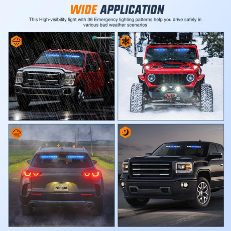 162 LED Traffic Advisor Strobe Light Bar 2-in-1 Blue White Emergency Warning Hazard Lights with Controller 4 Switchable Color 36 Flash Pattern for Trucks Cars Tow Plow Construction Vehicles