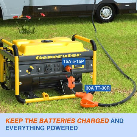 RV Power Adapter Cord with Circuit Breaker Overload Protector 15Amp to 30Amp Plug 110V Electrical 10 Gauge Wire ETL Listed 5-15P to TT-30R 15M/30F Waterproof for RVs Camper Caravan Van