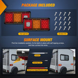 LED Triple Tail Lights 2PCS Rectangle Red Amber White Reverse | Surface Mount Waterproof Stop Brake Turn Signal Backup Lights for Trailer Camper Van RV Caravan Taillights