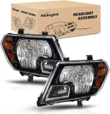 Headlight Assembly Compatible with 2009 2010 2011 2012 2013 2014 2015 2016 2017 2018 2019 2020 2021 Nissan Frontier 4-Door Sedan Black Housing Amber Reflector Passenger and Driver Side