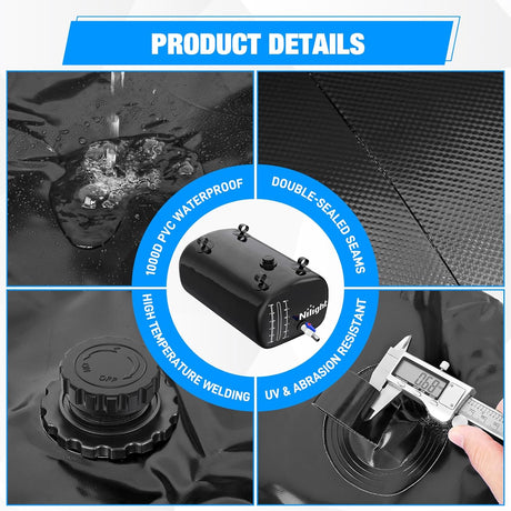 30Gal/113L Water Storage Bladder RV Potable Water Bladder Tank 1000D PVC Foldable Collapsible Water Storage Containers for RV Truck Bed Camping Garden Irrigation Emergency Water Use Black